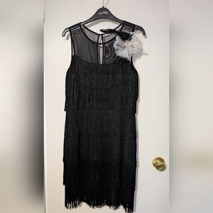 Joseph Ribkoff Vintage 1920's Style Blsck Flapper Fringe Dress